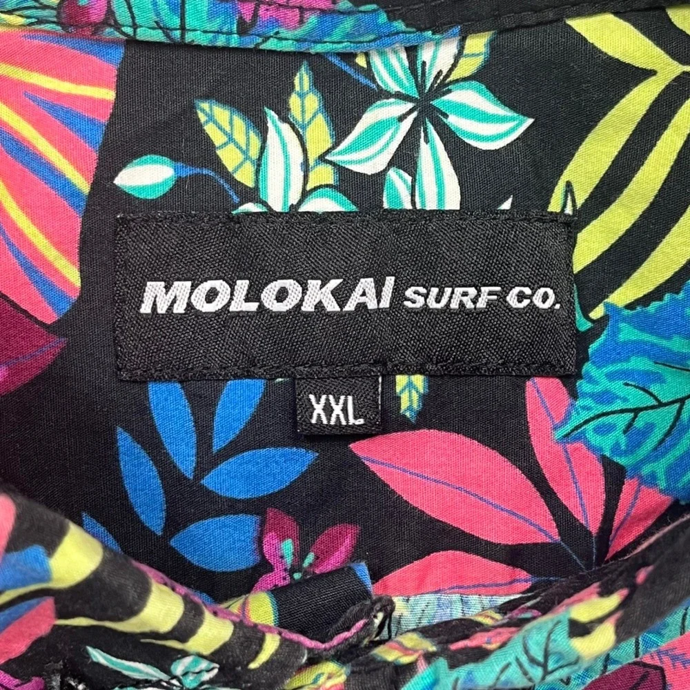Molokai Surf Co Mens Tropical Floral Hawaiian Button Down Shirt Black Cotton XXL